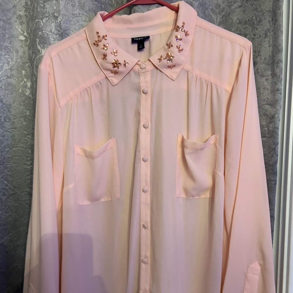 Torrid Light Pink Blouse with Floral Embellishments